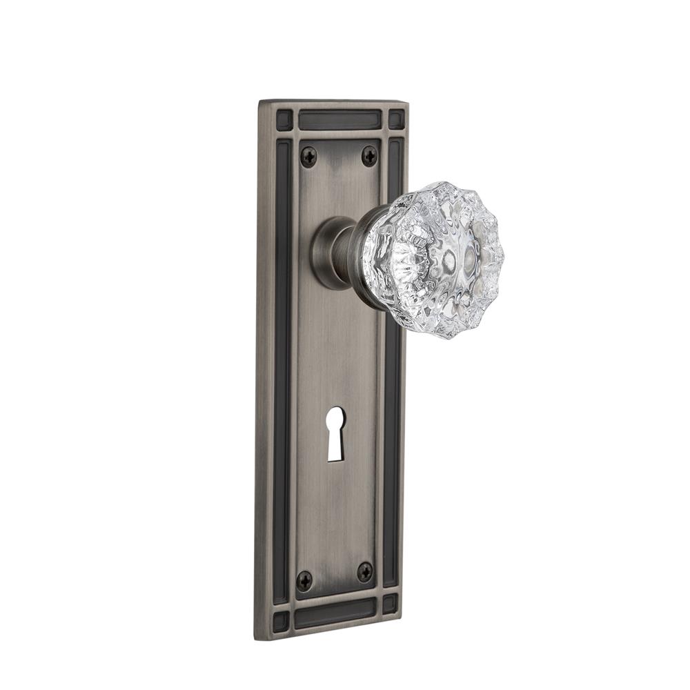 Nostalgic Warehouse MISCRY Mortise Mission Plate with Crystal Knob and Keyhole in Antique Pewter